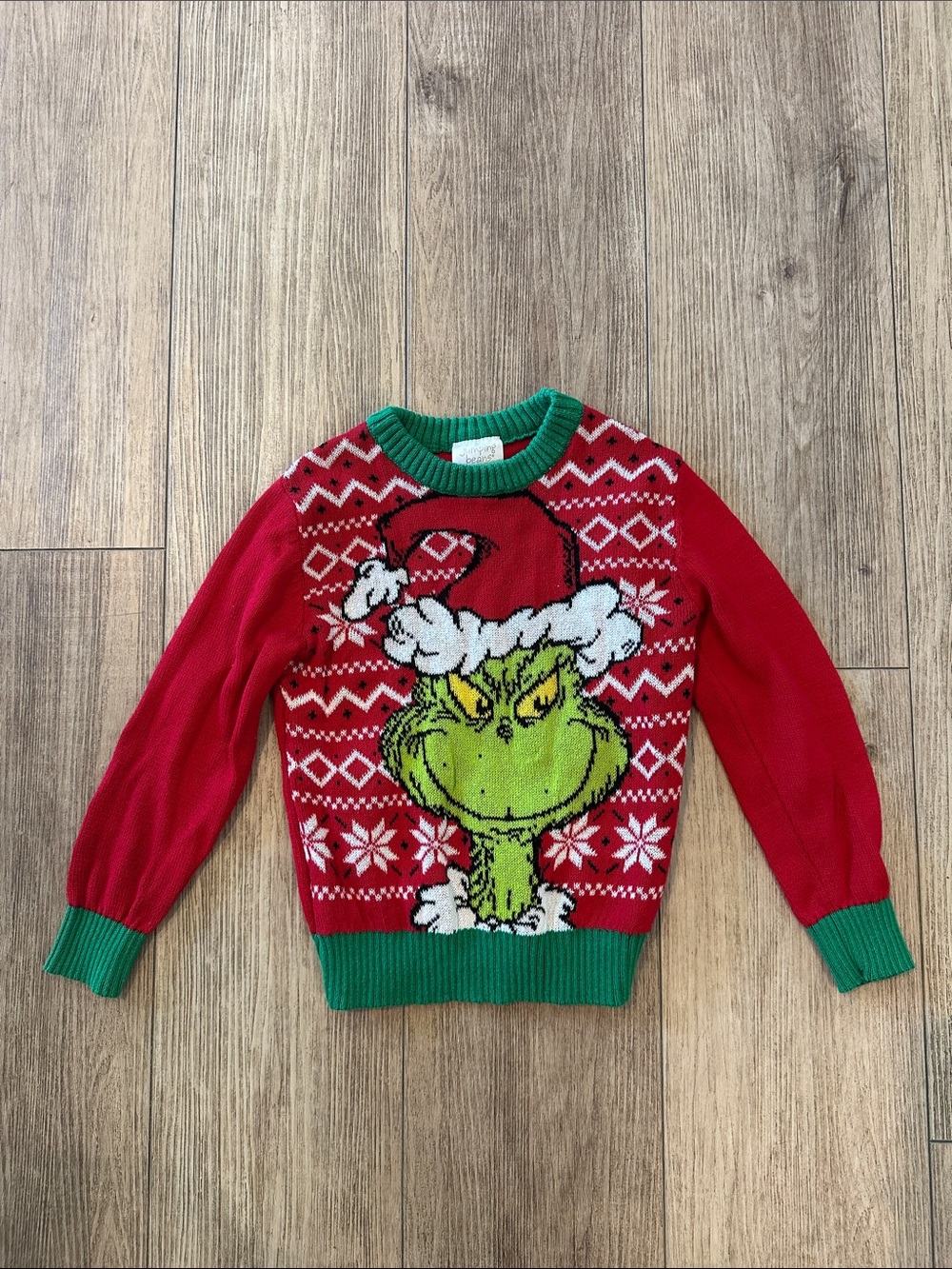 jumping beans Red Holiday Grinch Crewneck Sweater with Green Trim